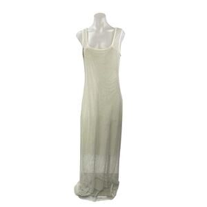 NWT Lavish Ivy White Sleeveless Beaded Mesh Net Maxi Swim Cover Up Dress Size M